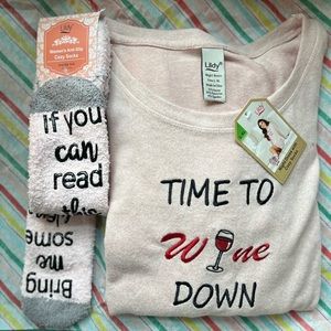 DONATED to WNC Helene Recovery L-XL Cozy night dress and socks 🍷 wine themed